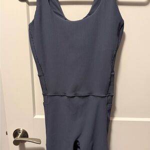 Athleta Gray Ribbed Bike Suit and Matching Jacket - Two Piece Set.